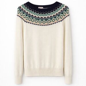 Merona Fair Isle Yoke Sweater Ivory Green Navy Nordic Knit Size M